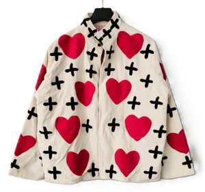 Chaqueta Reversible de Terciopelo Tejido con Diseño de Corazón Beige Suzani para Invierno y Otoño |   Abrigo Bordado a Mano 100% Algodón con Cuello Alto de 500g - Product Image 4