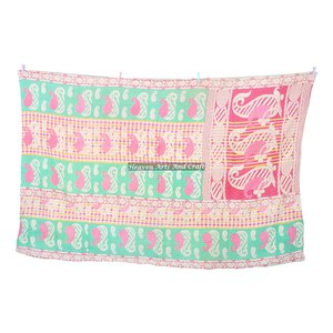 Vintage Handmade 100% Cotton Kantha Bedspread Blanket <b>Throw</b> Gudri <b>Indian</b> Reversible Hand Stitched Heavy <b>Throw</b> Old Sari Blanket - Product Image 4