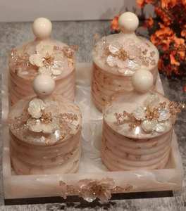 Handmade Decoration Jar <b>Set</b> Pink Round Resin Storage Container <b>Set</b> with Cover Lid for Food & <b>Lunch</b> Wedding Condiments Jar & Box - Product Image 2