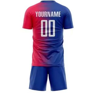 Maillots de football 100% polyester rouge et bleu, uniformes personnalisés OEM, vêtements de sport respirants et doux, couleurs et logo personnalisés pour le football - Product Image 6