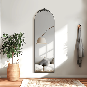 23\" X 67\" Wooden Full-Length <b>Mirror</b> Right-Angle Arched Design Black Stand for Bedroom Living Room Wall Hanging <b>Leaning</b> Option - Product Image 6