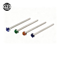 Boucles d'oreilles en titane ASTM F136 avec zircon taillé, anneau de nez queue de poisson à 4 griffes avec zircon carré, bijoux de corps pour piercing nasal