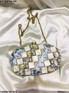 Designer Handcrafted Elegant Mother of Pearl <b>Evening</b> <b>Bags</b> Brass Purse for Ladies' Party and Wedding - Product Image 2