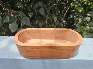 Bol ovale en bois fait main, bois naturel, décoration d'intérieur, récipient rustique - Product Image 1