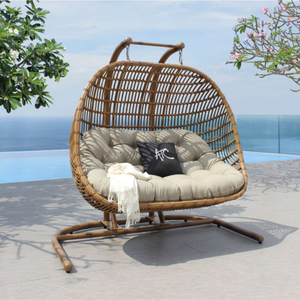 Outdoor HDPE Rattan Hanging Chair <b>for</b> 2 People with Quick-Dry Cushions Sturdy <b>Frame</b> 3-Year Warranty - Product Image 1