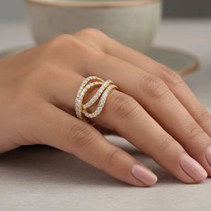 Bague ouverte tendance en or, motif vague, scintillante, spirale infinie, bijou géométrique minimaliste pour anniversaire - Product Image 4