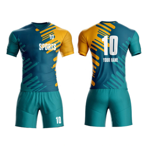 Ensemble de maillot de football pour homme, bleu et blanc rayé, col rond, manches courtes, tissu respirant, coupe ajustée, numéro 10, 100% polyester - Product Image 4