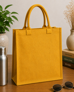 Say No To <b>Plastic</b> Jute Shopping Bag Medium Size Yellow Save Earth Eco Friendly Grocery <b>Tote</b> Handle Top - Product Image 6