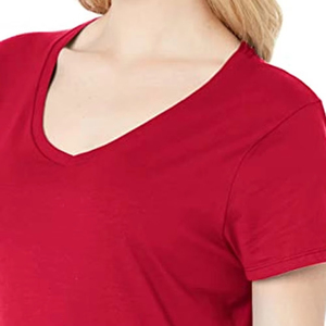 Camiseta de Mujer Más Vendida, con Logotipo Personalizado, Cuello Redondo, Manga Corta, Lista para el Verano, de Algodón, Cuello en V, Color Rojo, Cómoda - Product Image 3