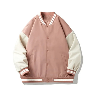 High Street Style Plain Dyed Front Logo Casual <b>Men</b> Solid Color Letterman <b>Jacket</b> - Product Image 6