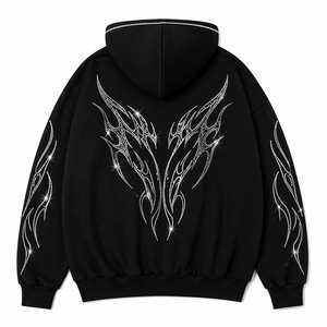 Sweat à capuche zippé American Fit avec strass – Pull en polaire premium style baseball avec poches et logos brodés – Commandes en gros OEM - Product Image 2