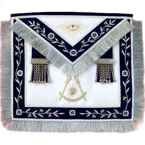 Tablier de Maître Maçon avec Broderie Argentée Élégante à Motif Carré sur Tissu Bleu Royal - Tablier de Loge Blanche - Product Image 1
