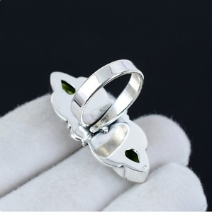 Anillo de Boda de Plata de Ley 925 con Peridoto Natural, Diseño de Luna Doble, Hecho a Mano, Dos Piedras, Luna Creciente, Gema Verde, Unisex, Venta al por Mayor - Product Image 4