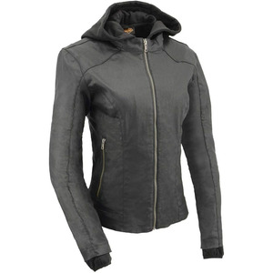 Chaqueta de Motociclista de Cuero SAMROZ SPORTS para Mujer con Capucha - Uso Durante Todo el Año - Product Image 1