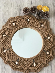 Espejo Redondo de Pared de Macramé Estilo Boho Marrón, Hecho a Mano con Cuerda de Algodón, Decorativo para Colgar en la Sala de Estar, Decoración del Hogar, Diseño Geométrico Circular - Product Image 5