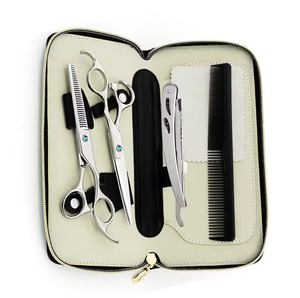 Kit de coiffure professionnel en acier inoxydable poli miroir avec ciseaux à effiler, ciseaux de coiffure et rasoir, avec peigne, en vente - Product Image 1