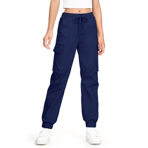 Pantalons d'uniforme scolaire bleu marine personnalisables avec logo, taille élastique, en coton tricoté, style jogging cargo pour enfants - Product Image 2