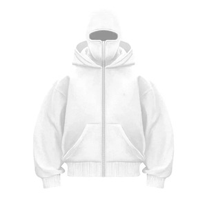 Sudadera de invierno para hombre, talla 6XL, de terciopelo, con media cremallera, estilo oversize, color liso, con capucha tipo ninja integrada, 100% algodón. - Product Image 3
