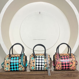 Stylish Latest Pattern Handcrafted Cow Leather Speedy <b>Bag</b> for Women Pink Checkered Handbag Crossbody Duffel Perfect for Travel - Product Image 5