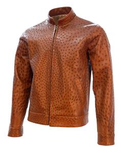Men's <b>Vintage</b> Full Ostrich Genuine Leather Casual <b>Jacket</b> Western Wear <b>Bomber</b> Riding Racing Leather <b>Jacket</b> for Men - Product Image 3