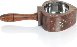 Quemador de incienso de madera con forma de corazón al por mayor con asa e incrustaciones de latón, soporte de incienso de madera de mango para Oud, estilo árabe, a granel - Product Image 5