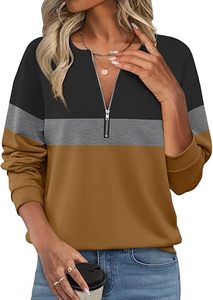Sudaderas de mujer con media cremallera, forro polar, bloques de color, con capucha, para otoño e invierno - Product Image 3