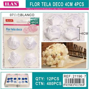 Fiore Decorativo in Tessuto Ilan 4Cm 4 Pezzi Bianco per Matrimoni e Artigianato - Product Image 3