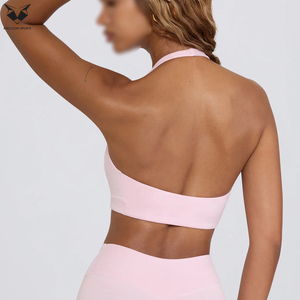 With Own Logo Print V-<b>Neck</b> Style Light Pink Solid Color Good Selling Best Supplier Women Wear Simple <b>Halter</b> <b>Neck</b> Sports <b>Bra</b> - Product Image 3