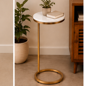 Modern Round Coffee <b>Table</b> Metal Gold Frame White <b>Top</b> Living Room Furniture Bedroom Office <b>Decor</b> - Product Image 3