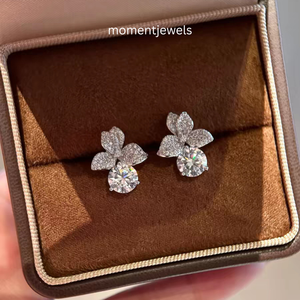 925 <b>Silver</b> Moissanite <b>Stud</b> <b>Earrings</b> Flower Shape Round Brilliant Cut Elegant Jewelry for Gift and Party - Product Image 4