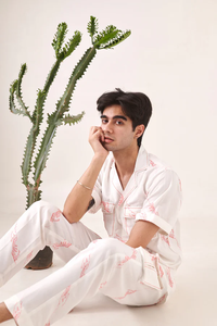 Conjunto de Dos Piezas para Hombre de Alta Calidad con Estampado Zig-Zag, Mezcla de Algodón, Elegante, Veraniego, Cómodo y de Tela Suave - Product Image 4