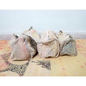 Indian kantha hand block print cotton cosmetic bag Makeup pouch set of three Accessory case Women's travel bag Handmade Kantha - Product Image 2