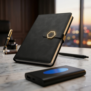 Agenda Ejecutiva Aurelux A5 de Cuero Sintético Negro, con Bolígrafo, Tarjetero, Estuche, Planificador de Reuniones de Oficina, Logotipo Personalizado Corporativo - Product Image 2