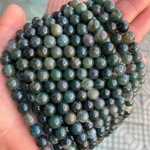 <b>Natural</b> <b>Stone</b> Smooth Moss Agate Round Gemstone Loose Beads DIY Bracelet for Jewelry Making - Product Image 1