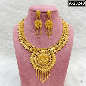 Conjunto de Collar y Pendientes de Flor Chapados en Oro de 24K para Mujer, Joyería Clásica para Boda, Aleación A-23245 - Product Image 6