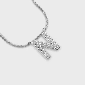N Letter Charm 925 Silver Moissanite Pave Setting Round Brilliant Cut Micro <b>Insert</b> Minimalist Unisex Jewelry - Product Image 2