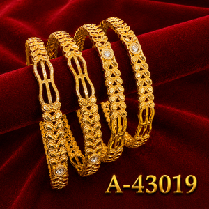 A-43017 24K Gold Plated Women's <b>Ruby</b> Bangle <b>Bracelets</b> Classic Hollow Flower Design Wedding Jewelry Set - Product Image 5