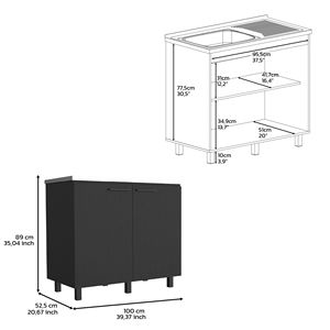 2 Mobili Base Indipendenti in Acciaio Inossidabile con Piano di Lavoro Nero e 2 Ante per Uso in Cucina - Product Image 4