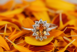 Anillo de Compromiso de Plata 925 con Baño de Rodio y Citrino para Mujer, Diseño en Forma de Flor con Engaste de Puntas - Product Image 5