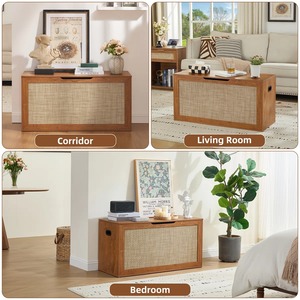 Wooden And Rattan Trunk <b>Box</b> For Bedroom Essentials Storage <b>Box</b> Helps keep Rooms Neat And Organized Handcrafted From India - Product Image 3