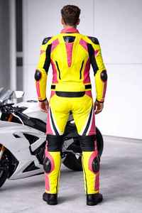 ชุดขับขี่มอเตอร์ไซค์หนังสีเหลืองชมพูสำหรับผู้ชาย ชุดป้องกันเต็มตัว - Product Image 3