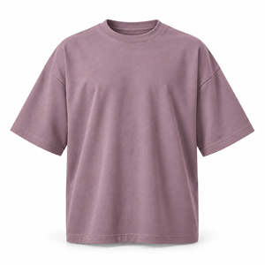 T-shirt décontracté pour homme, coupe oversize, manches courtes, col rond, violet uni - Product Image 1