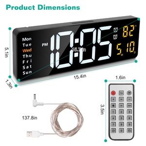 15.7in orologio da parete con telecomando digitale a LED 10 livelli di luminosità 3 impostazioni di allarme Calendario della temperatura di temporizzazione in formato 12-24 ore - Product Image 2