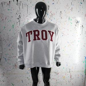 Sudadera TROY ASH GREY con cuello alto, 100% bordado con apliques marrones, sudadera de cuello ancho con hilos finos - Product Image 1