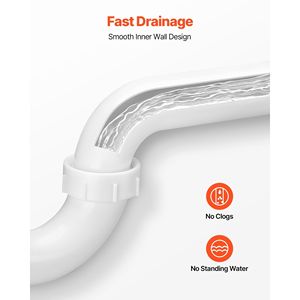 Kit tubo di scarico per lavello da 1-1/2 pollici P-Trap bianco PP TPU in plastica resistente alle perdite Lavatrici cucina bagno scarico fognario adattabile - Product Image 5