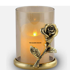 Set Of 2 Greatest Quality Aluminum Metal <b>Leaf</b> Designing Gold Plated and Clear Glass T <b>Light</b> Candle Holder Stylish Decorative - Product Image 5