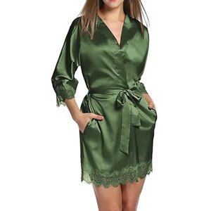 ชุดคลุมลูกไม้ลายดอกไม้สำหรับผู้หญิง ผ้าซาติน คิโมโน ชุดนอน ชุดชั้นในเจ้าสาว ชุดคลุมแต่งงานแบบโปร่งบาง - Product Image 1