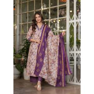 Ensemble Kurti et pantalon en coton pur imprimé avec dupatta pour femmes - Product Image 1