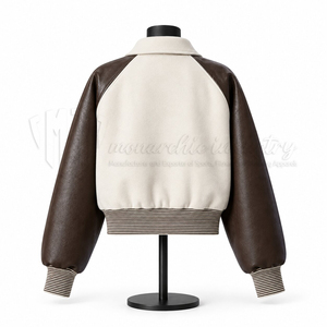 <b>Women</b> Vintage Varsity <b>Jacket</b> <b>Brown</b> Leather Sleeve Bomber <b>Jacket</b> Letterman College Streetwear Fashion - Product Image 2
