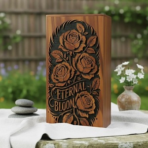 Urne funéraire en bois gravée de roses, écologique, durable, style américain, pour la commémoration florale - Product Image 6